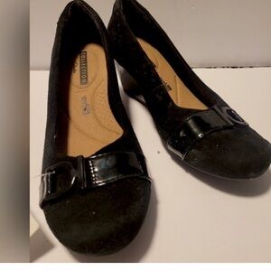 NEW Clarks Collection Cushion Soft Flores Poppy Black Women's shoes wedge size 6